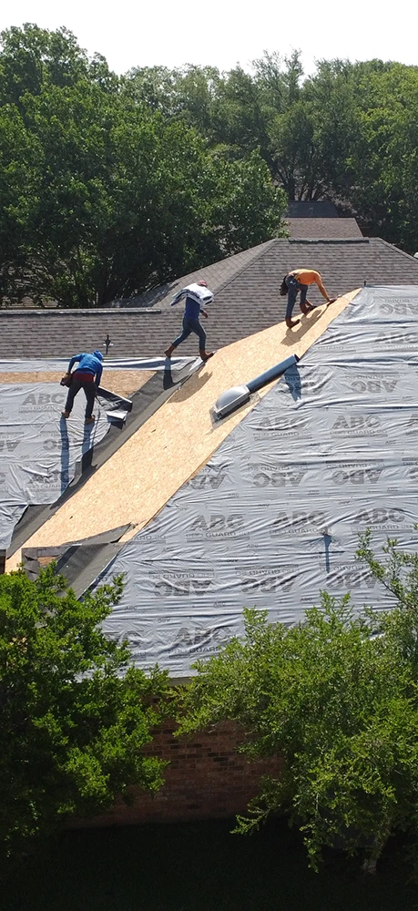 Drone shot of Roam Roof and Solar contractors working on a Roof Repair in Belton TX